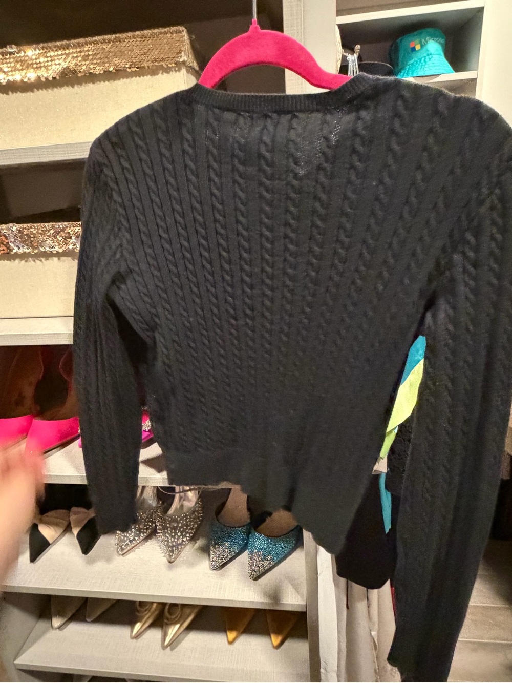 Polo by Ralph Lauren Black Cable-Knit Button-Up Cardigan with Polo Pony - Picture 4 of 4